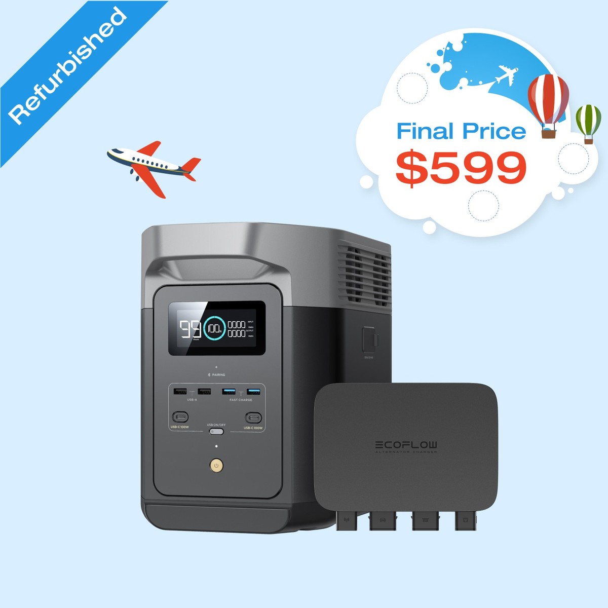 EcoFlow 800W Alternator Charger with Power Station Certified