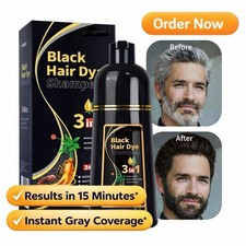 Gray Hair Dye Shampoo 3in1 Instant Black Coverage First Use Fast 500ml