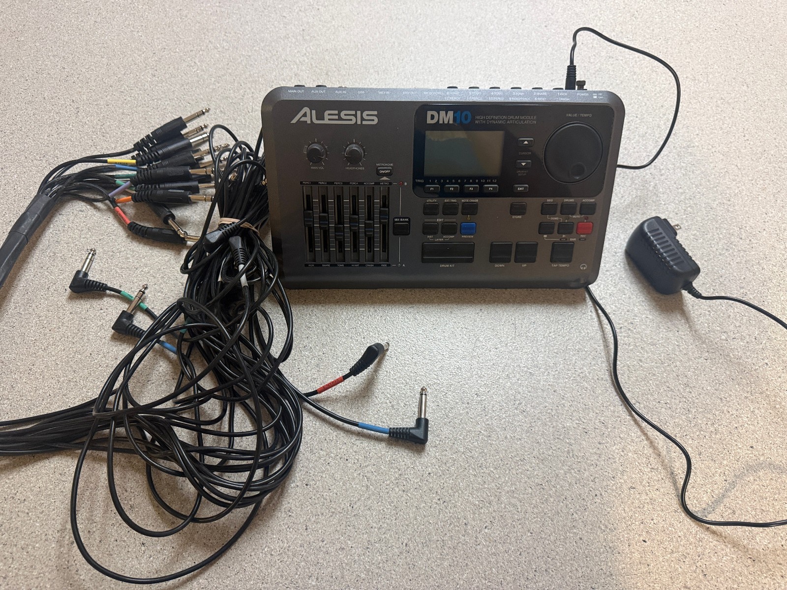 Alesis DM10 Drum Module Electronic Drum Brain w WIRING Cables. CALIBRATION FAIL
