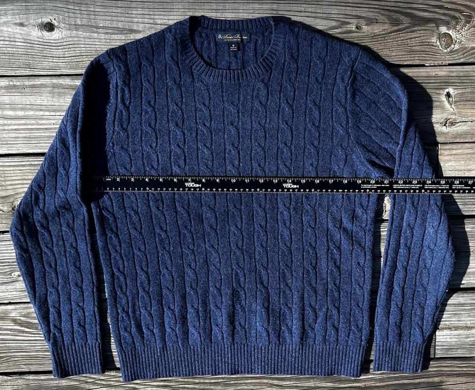 Suéter Brooks Brothers Para Hombre Lana de Cordero Inglés Tejido con Cable Azul Mediano Foto 4 de 4