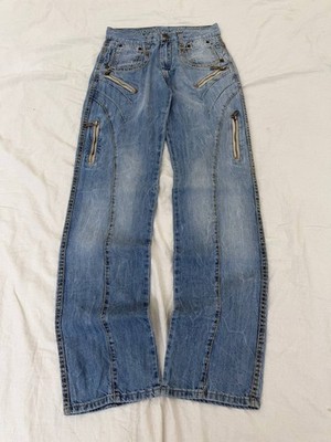 Y2K Moto Cargo Distressed Denim Jeans Zip Pocket Biker Baggy Streetwear