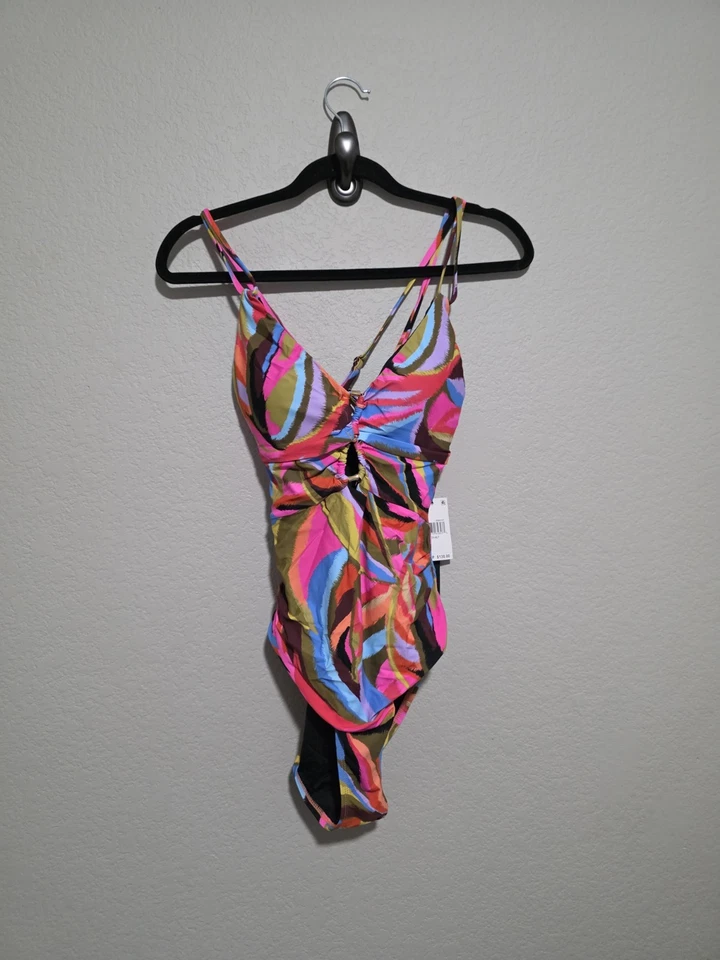 La Blanca Tropic Waves Underwire Lace Up One-Piece Swimsuit Sz 10 plunge NEW - Image 2 of 4