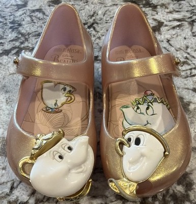 Mini Melissa Disney Themed   Size 5   Beauty and the Beast Girls Glitter Shoes