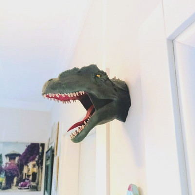 Faux Taxidermy T-Rex Wall Mount | Handpainted Dinosaur Trophy Head | Wall Decor