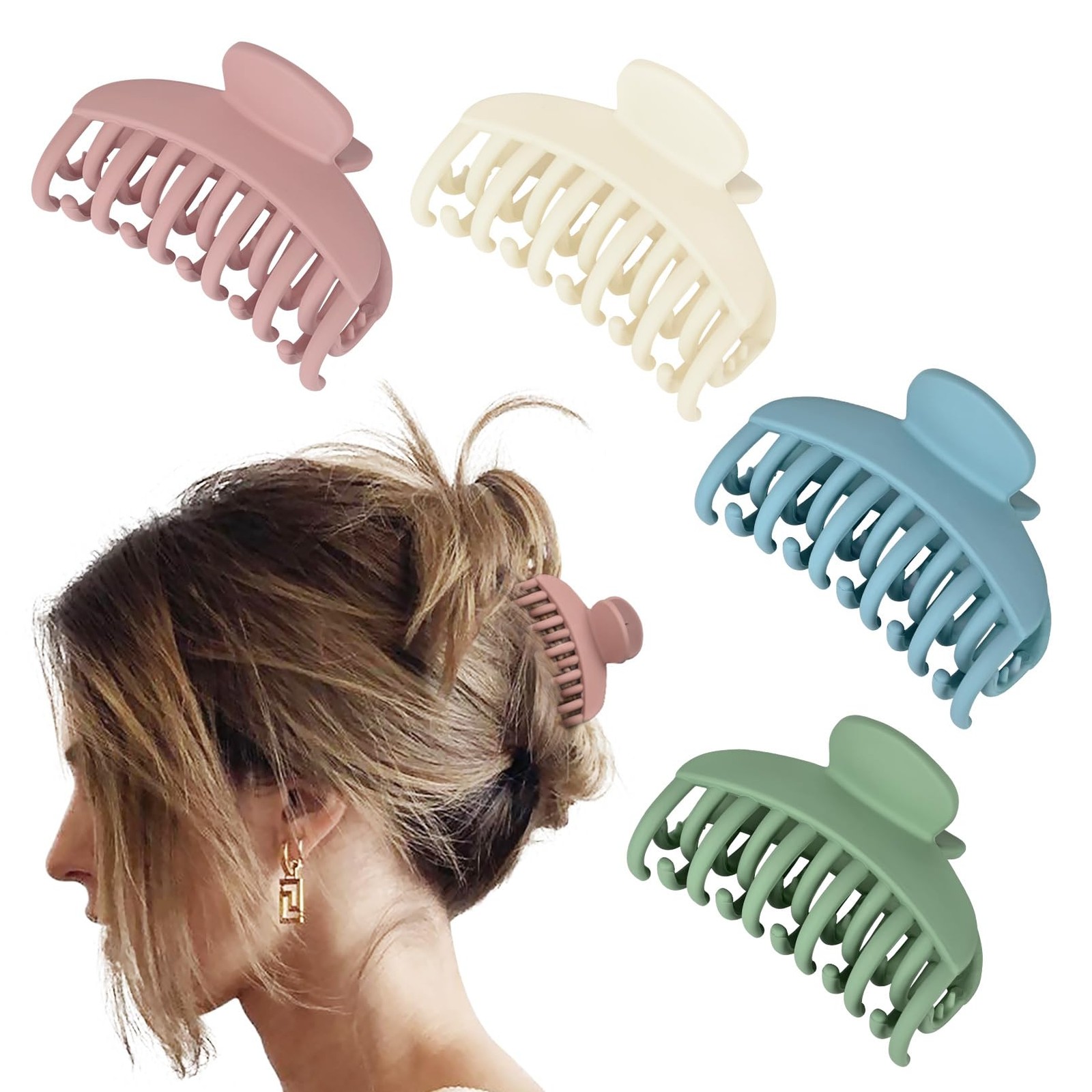 4 PCS 2.5 Inch Hair Claw Clips Double Row Teeth Matte Hair Jaw Clips Hair Bar...