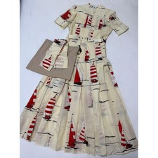 GUCCI Yacht Print Cotton Dress White Size 38 Ribbon Tie Included