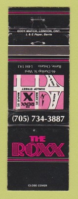 Matchbook Cover - The Roxx Barrie ON WEAR