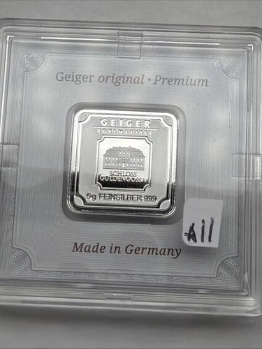 Silver 5 Gram Geiger Bar In Sealed Assay Germany Premium Original .999 Fine
