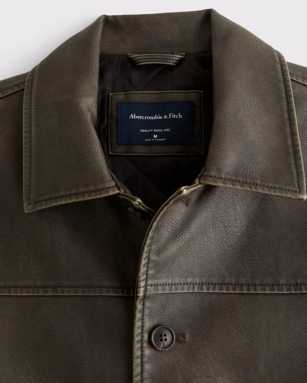Abercrombie & Fitch Men’s Vegan Leather Trucker Jacket Dark Brown - product detail image 4