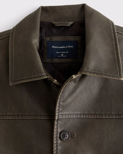 Abercrombie & Fitch Men’s Vegan Leather Trucker Jacket Dark Brown image 4
