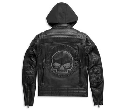 Harley-Davidson Herren Totenkopf Lederjacke Hoodie Rindsleder Biker Motorrad Reiten