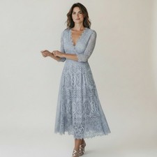ASOS MIDI Dress Ash Gray Tea Mid Chantilly Lace Tulle Prom Formal Size 6 New