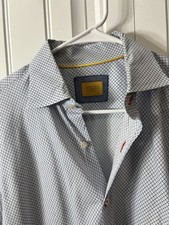 Robert Talbott Carmel Shirt Blue Check Cotton Button Front Classic Fit Medium
