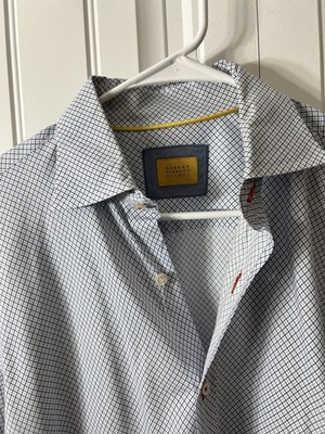 Robert Talbott Carmel Shirt Blue Check Cotton Button Front Classic Fit Medium