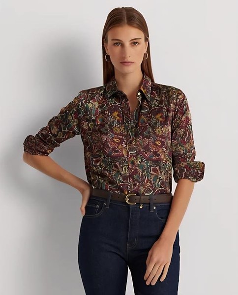 Women Polo Ralph Lauren Shirt Brown Satin 40 / L /