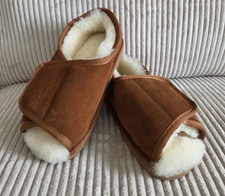 LAMO Apma Chestnut Brown Open Toe Wrap Suede Slipper Shoe Sheepskin Insole NEW 7