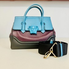 VERSACE MEDUSA HEAD MULTICOLOR COLORBLOCK TOP HANDLE BAG WITH STRAP ITALY