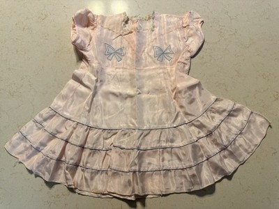 Vintage Large Doll Toddler Satin Party Dress Pink Appliqué Ruffles