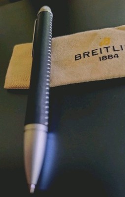  Breitling 1884 Luxury Handstitched Black Leather & Aluminum Ballpoint  SWISS 