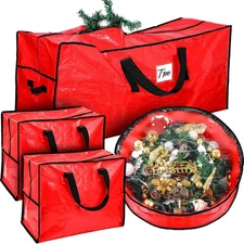 4 Pcs Christmas Tree Storage Bag Set Includes Small, Red 