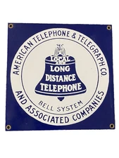 Long Distance Telephone Bell System 8x8 Porcelain Vintage Repro Sign Ande Rooney