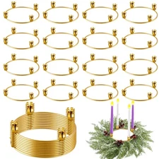 20 Pcs Metal Christmas Advent Wreath Rings Bulk Gold Advent Wreath Candle Hol...