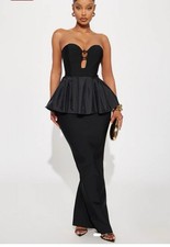 Fashion Nova Strapless Black Peplum Mermaid Gown Size XL