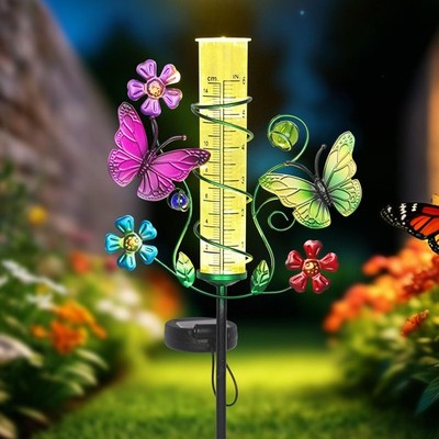 Outdoor Rain Gauge with 6-Inch Tube & Solar Lights - Accurate Measurement Tool