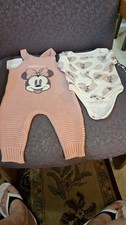 Disney Baby Size 0/3 mo's Minnie Mouse Pink Knit Overalls Long Sleeve Top Set
