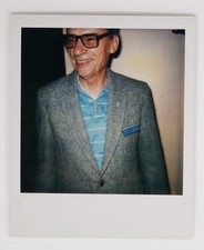 Vtg Polaroid Snapshot Photo Smiling Man In Tweed Blazer Name Tag 1970s