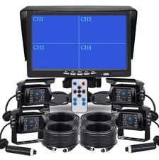 7" Quad Split Monitor Screen 4x Rear View Backup CCD Camera System for Truck RV