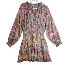 Easel Med Paisley Print Smocked Waist Tiered Ruffle Mini Dress #514