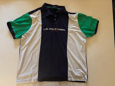 U.S. Polo Assn. Men s Polo Shirt XXL Slim Fit Colorblock Navy Green 