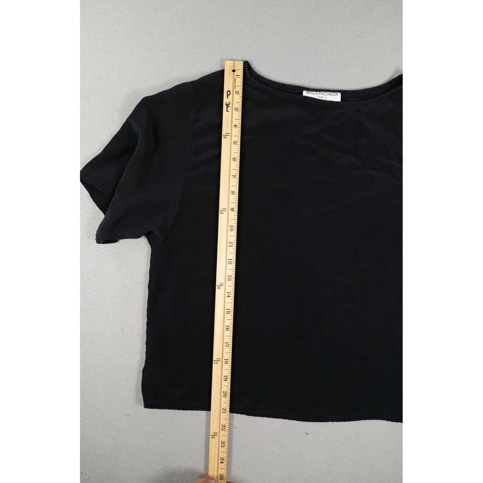 Balenciaga Womens Silk Top Boxy Cropped Boat Neck Black Size Medium Luxury image 4
