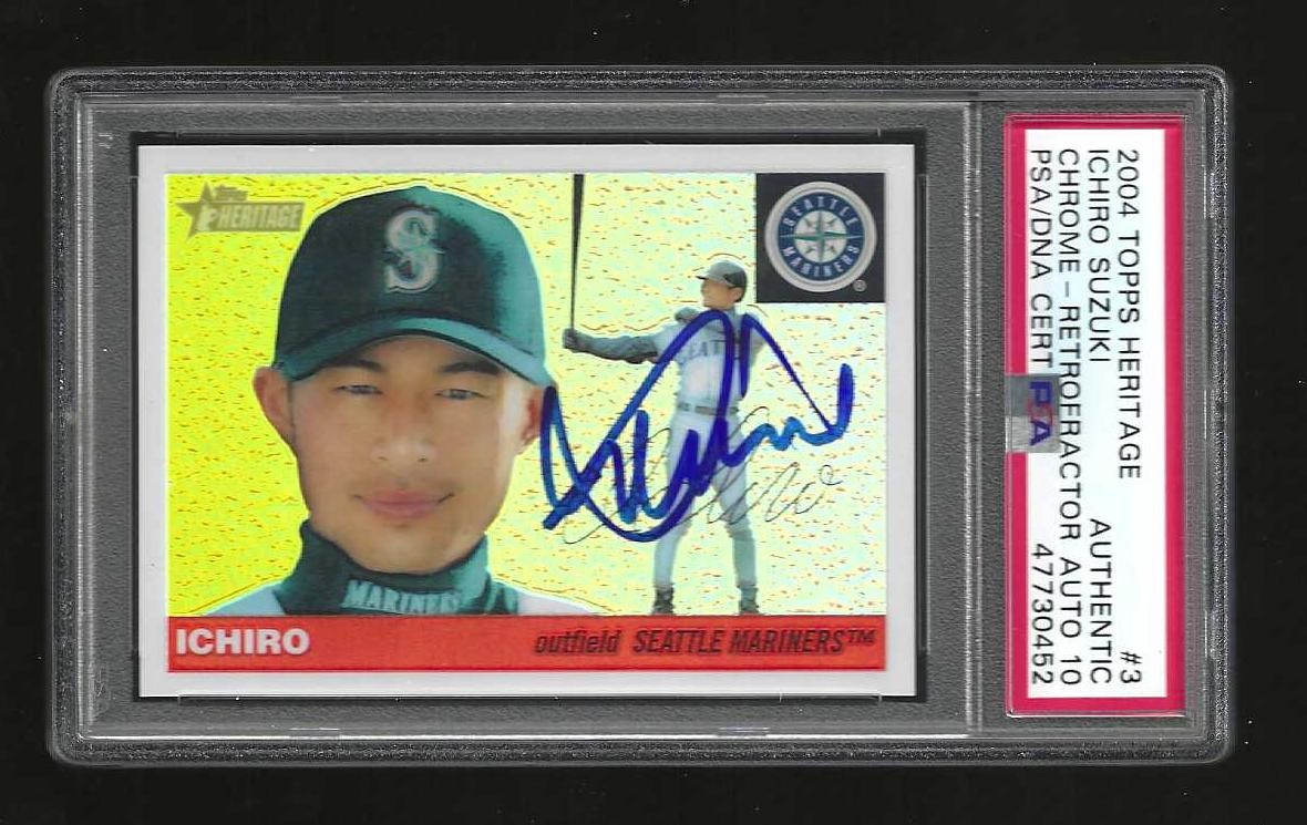 2004 Topps Heritage Chrome Ichiro Mariners Refractor #3 /555 Signed Auto PSA 10