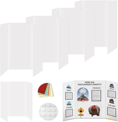 4 Pack Tri-Fold Display Boards Corrugated Presentation Boards with Tape