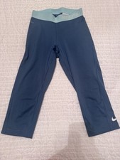 Nike Pro Women's Cropped Leggings Solid Blue/Green XS Regular Elastic Waist