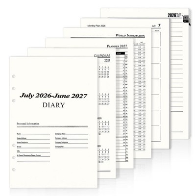 A5 Planer Einlagen, 2026-2027 Jahresmitte Tagebuch Seite A Tag 6 A5, hellbeige
