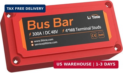 Litime 300A Bus Bar, Power Distribution Block with 4*M8 Terminal Posts, Max. DC 