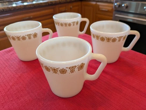VINTAGE CORELLE  "SET"  FOUR (4)   BUTTERFLY GOLD  MUGS  "MINT"