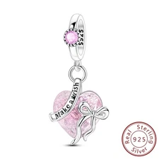 MULA European 925 Sterling Silver Charm Pink Wishes Pendant For Women Bracelet
