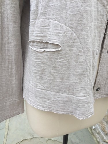 Chaqueta Eileen Fisher color masilla/avena algodón borde crudo bolsillos delanteros a presión PM - Imagen 6 de 12