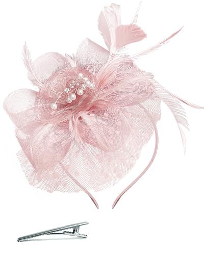 Halloween Fascinators Hat for Women Tea Party Feather Headband A-blush Pink - Picture 6 of 6
