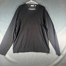 Calvin Klein Men Sweater Black V Neck Long Sleeve Size XL Extra Fine Merino Wool