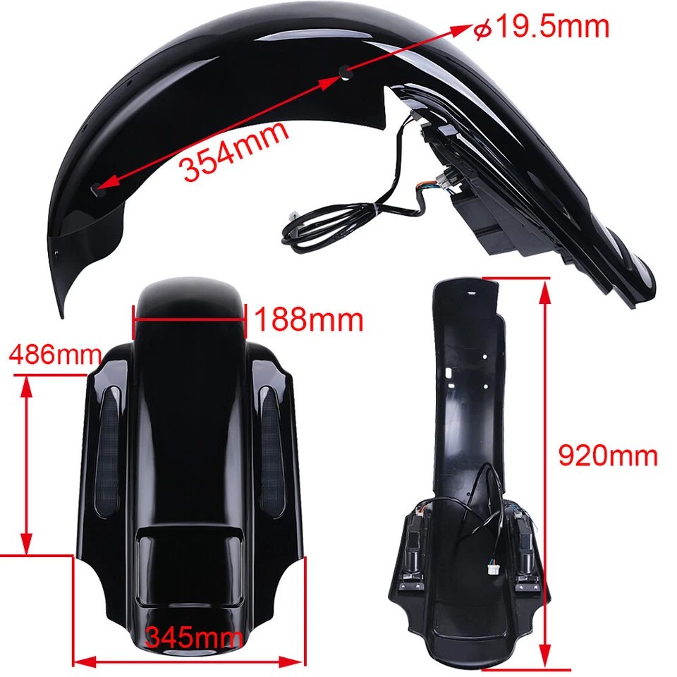 CVO Dual Cut Extended Rear Fender w LED + Wire Harness for 93-08 Harley Touring Foto 4 de 4