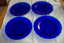 4 Duralex Rivage Cobalt Blue Salad Plates Swirl 7 1/2" Glass