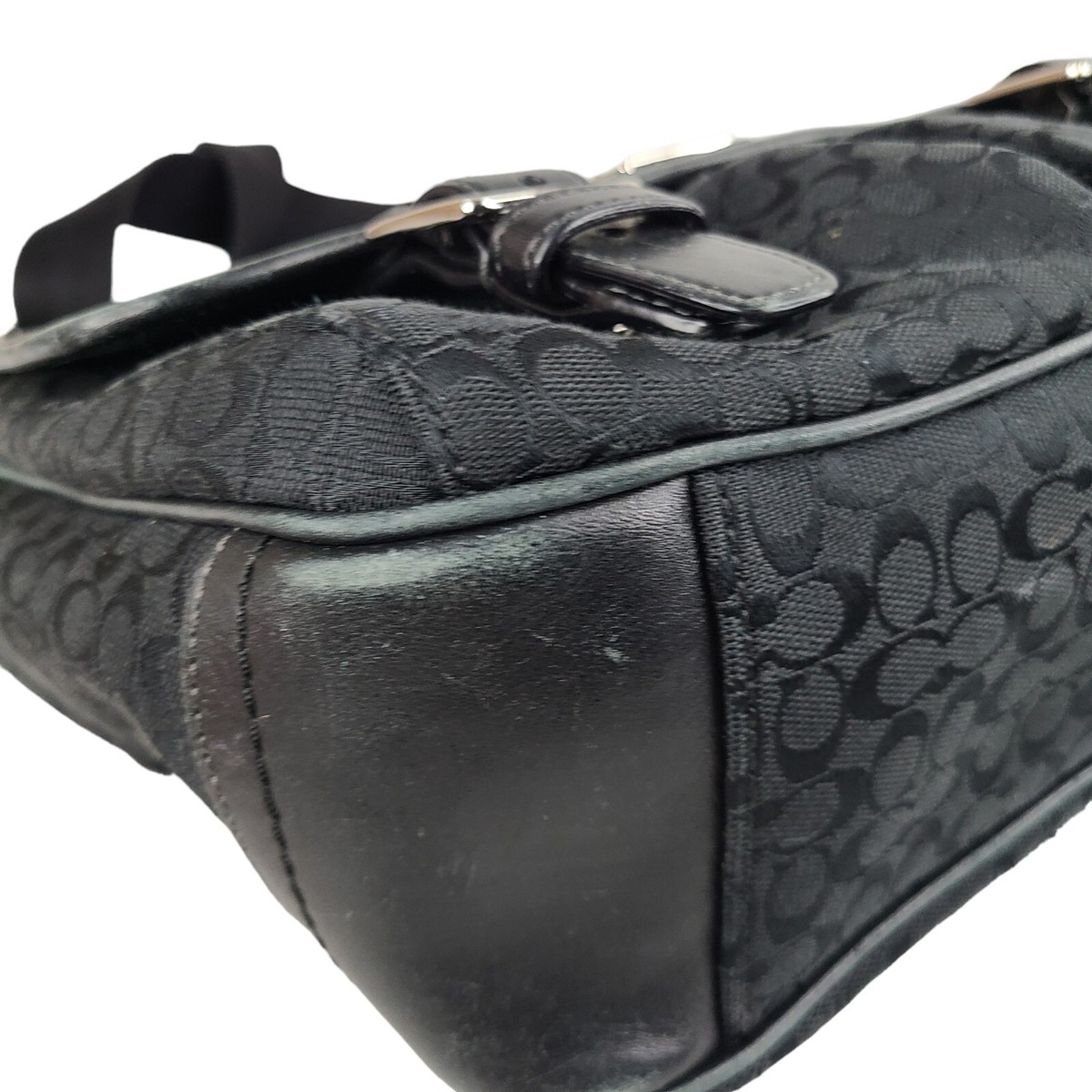 Coach Black Signature Jacquard Crossbody Buckle Front Messenger