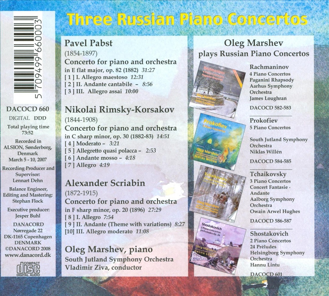 Russian Piano Concertos: Pabst, Scriabin, Marshev (CD, 2008)