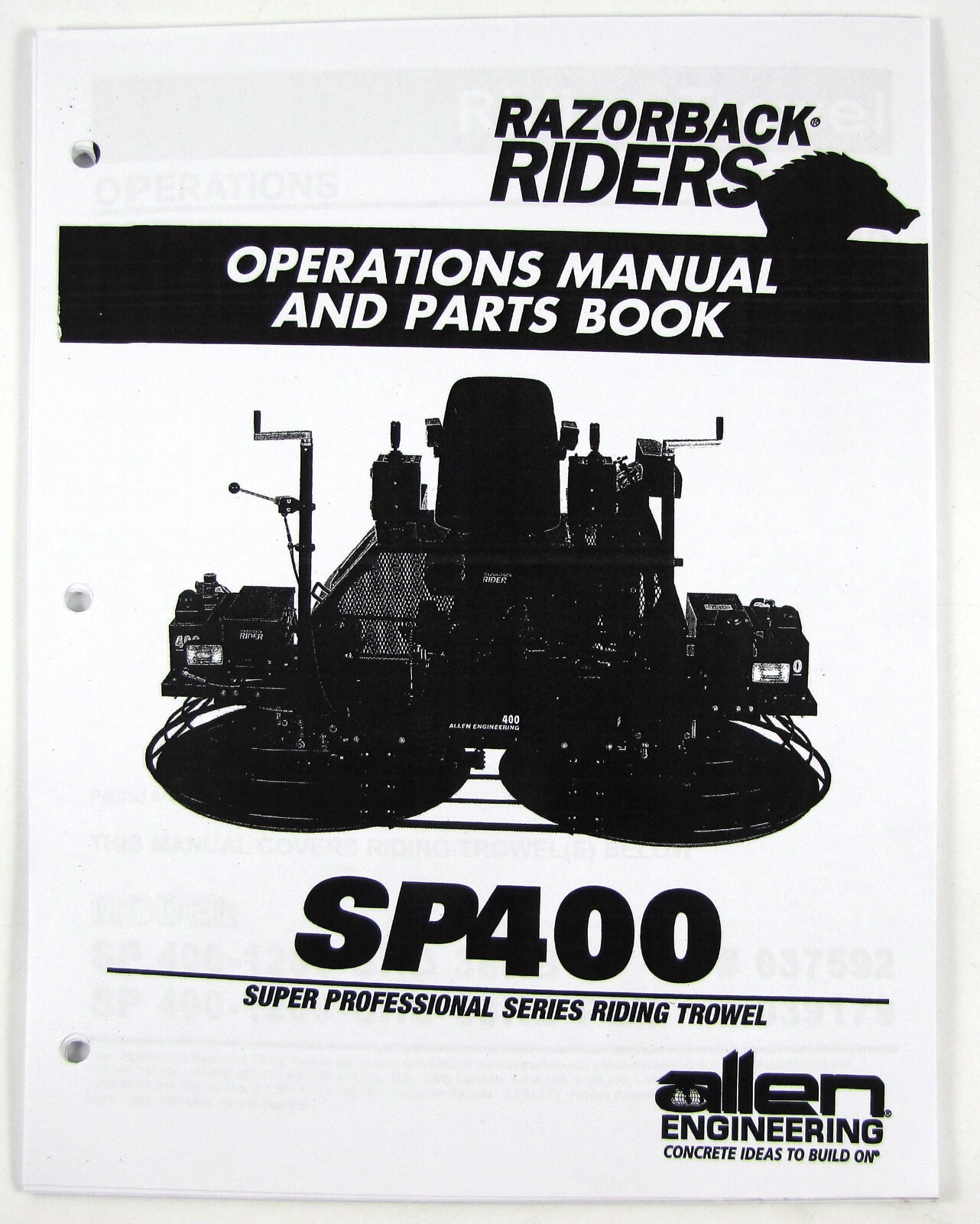 Allen Engineering Razorbacks Rider Sticker Allen Engineering SP400 Series Razorback Rider Trowel Operator & Parts ...