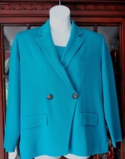Misook: 2x Aqua Jacket With Horizontal Woven Stripe And 2x Matching Color Shell